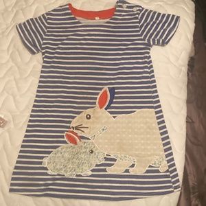 Girls Children Bunny Rabbit Patch Pattern Striped Dress Tunic Button 4 5